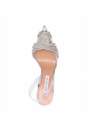 Aquazzura Gatsby Plexi Swing Silver Rhinestone & Clear Slingback Sandals 37